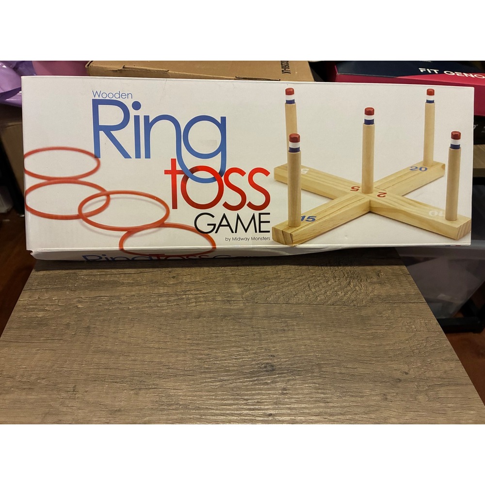 Midway Monsters Wooden Ring Toss Game Set with 5 Pegs and 4 Rings